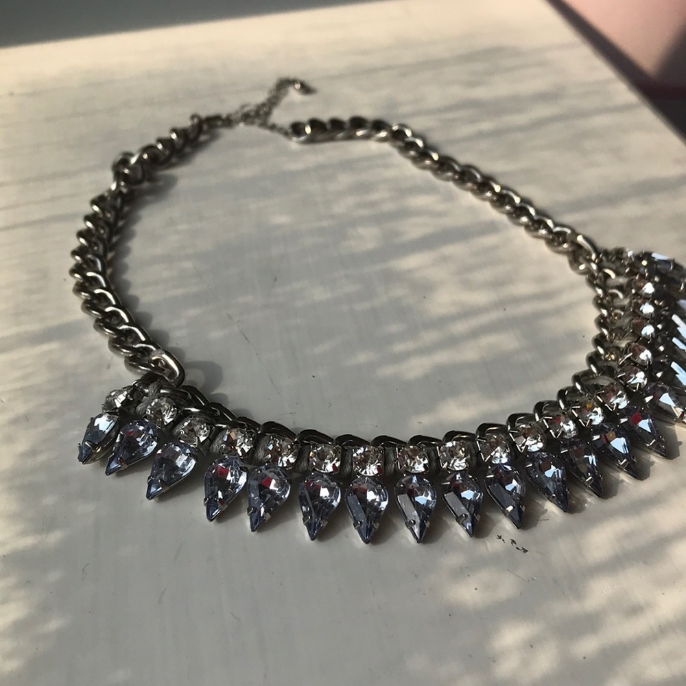 Necklace with white and light blue faux gems